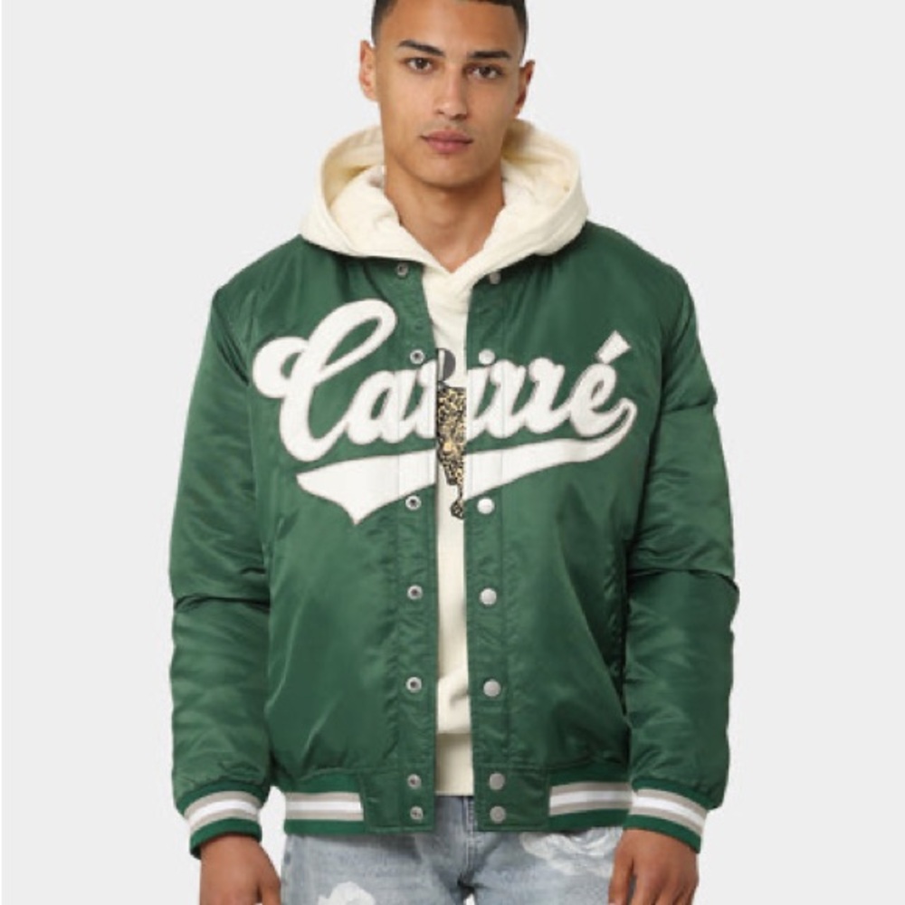 Carré Forest Green Varsity Streetwear Athletic Snap Front Puffer Jacket SZ XXXL